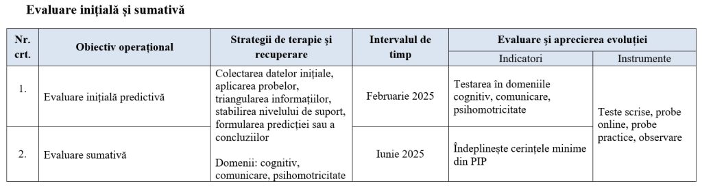 Evaluare inițială și sumativă, PIP
